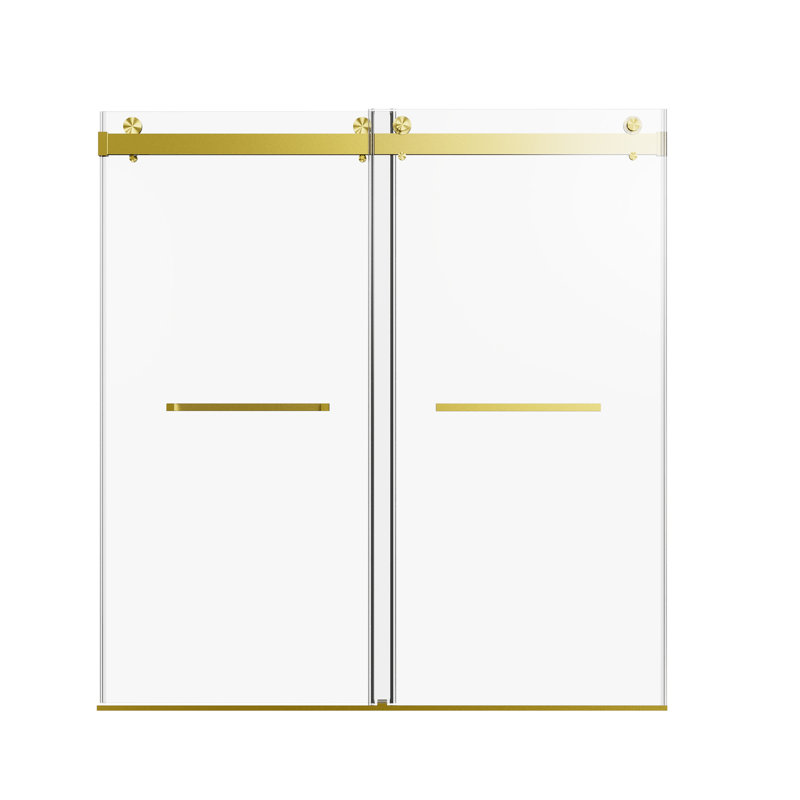 Double porte de douche coulissante, verre trempé épais de 3/8 po, hauteur 76, or brossé, finition 68 à 72, conception polyvalente
