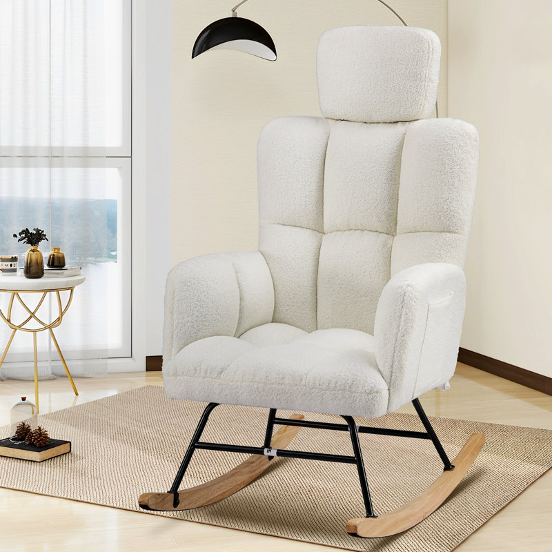 Rocking Chair, Nursing Chair With High Backrest, Height Adjustable Comfy Reading Armchairs For Adults For Living Room, Bedrooms, Balcony