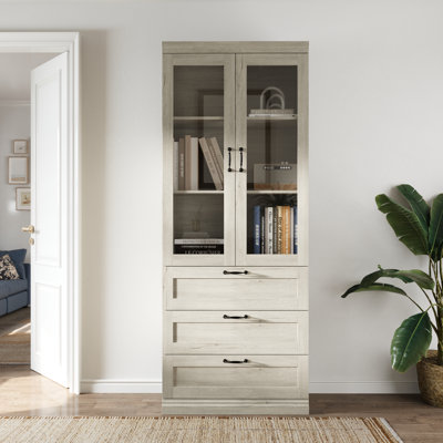 80'' H X 31.5'' W Bookcase Display Cabinet With Glass Doors