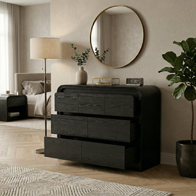 Commode à 7 tiroirs avec rangement incurvé en MDF noir de 47,24 po Curved Edge