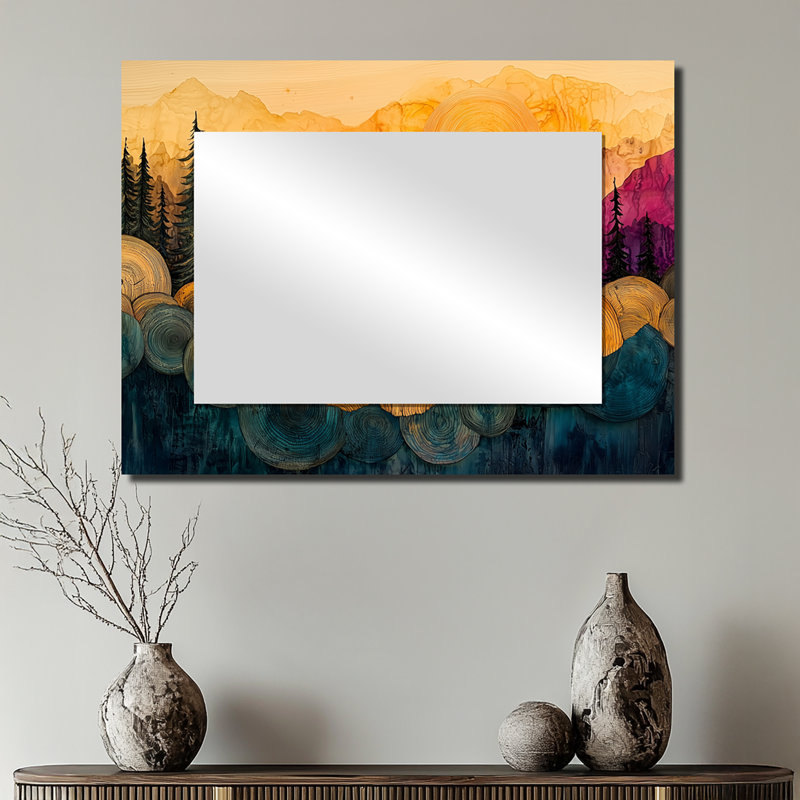 Village dans une forêt paysage II - miroir décoratif traditionnel, art mural, 24 po x 32 po
