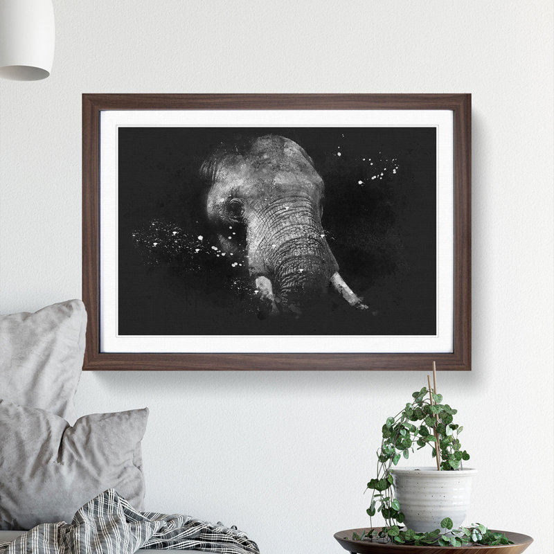 African Elephant - Picture Frame Graphic Art Print, 62cm H x 87cm W x 2cm D, Walnut Framed
