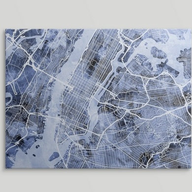 «New York City Street Map» par Bellen, impression, H 27 po x l 36 po x P 1,5 po, Toile