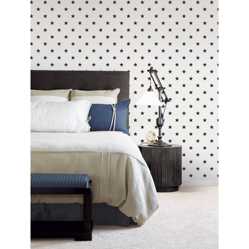 Deauville 2 Geometric Star Design 33' L x 21" W Wallpaper Roll, Black/White