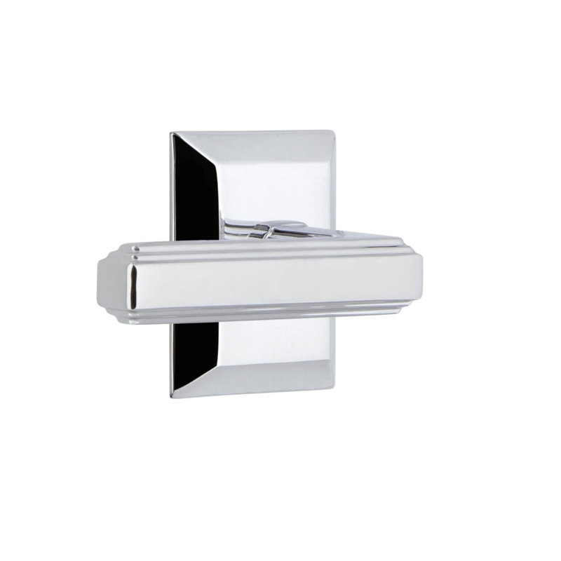Grandeur Fifth Avenue Square Rosette Passage with Carré Lever, Bright Chrome, 2 3/8", Left Handed