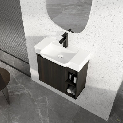 Meuble-lavabo mural 24 po avec lavabo en céramique et porte à fermeture en douceur, emballage KD
