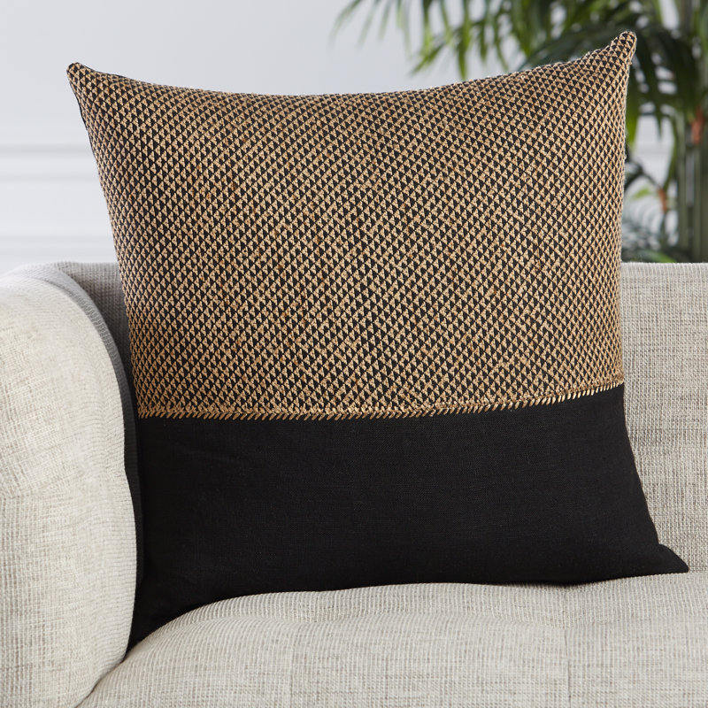 Beige and White Linen Embroidered Square Throw Pillow
