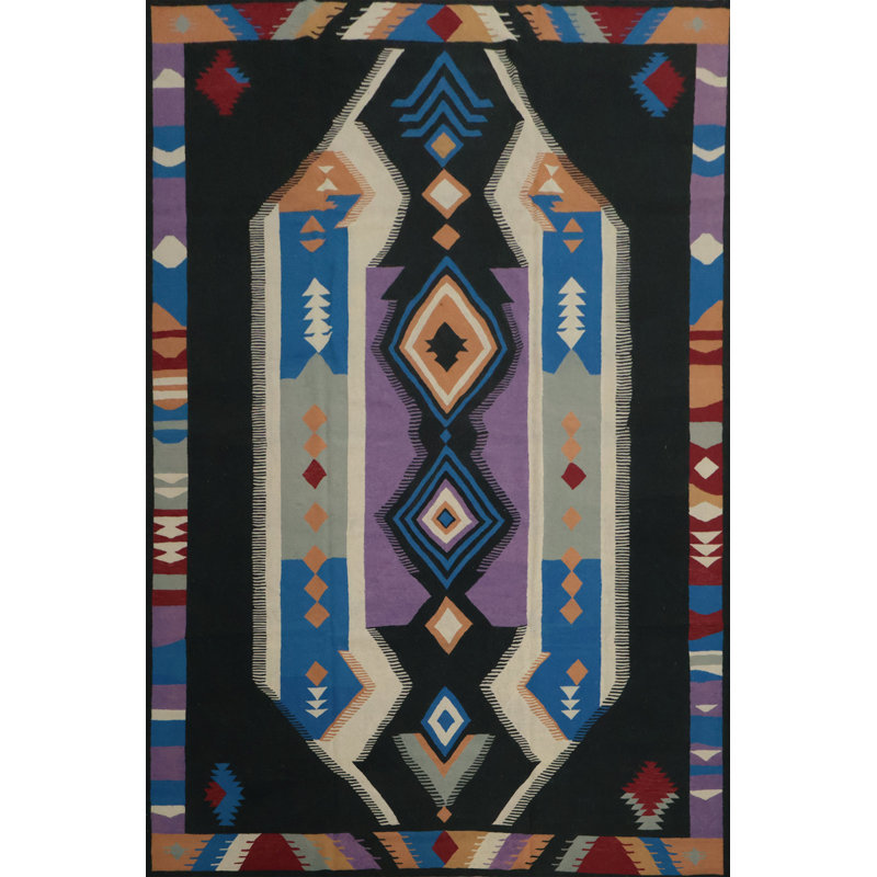 Grand tapis kilim à motif géométrique 12 x 15