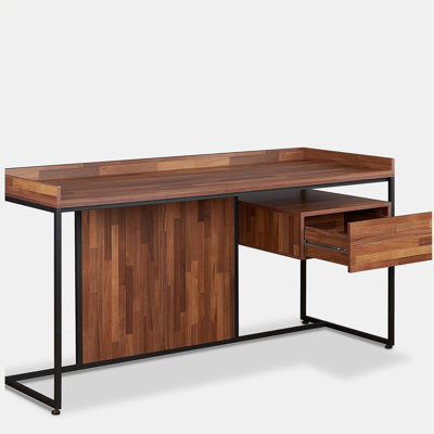 Walnut and beach black 1-drawer writing desk