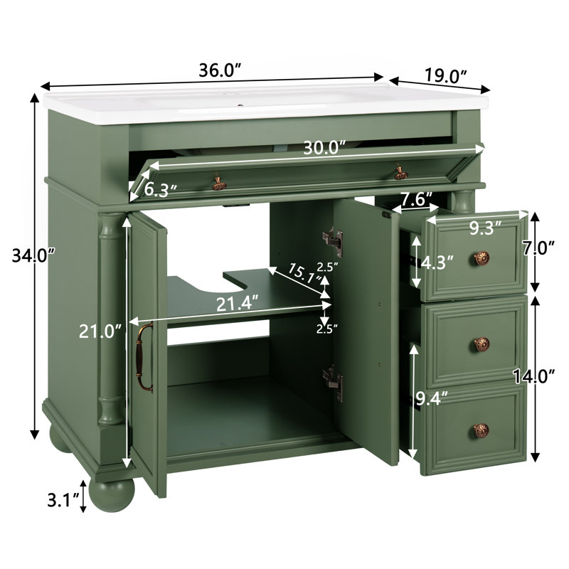Meuble-lavabo 36 po avec lavabo Linsay, Vert