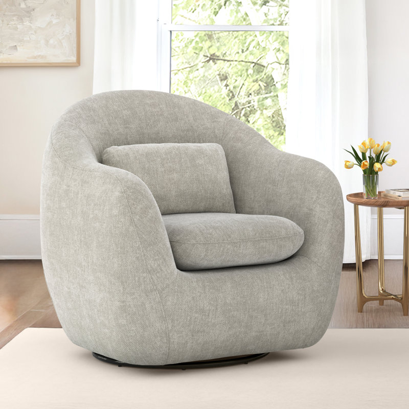 Alma Upholstered Swivel Barrel Chair, Light Gray