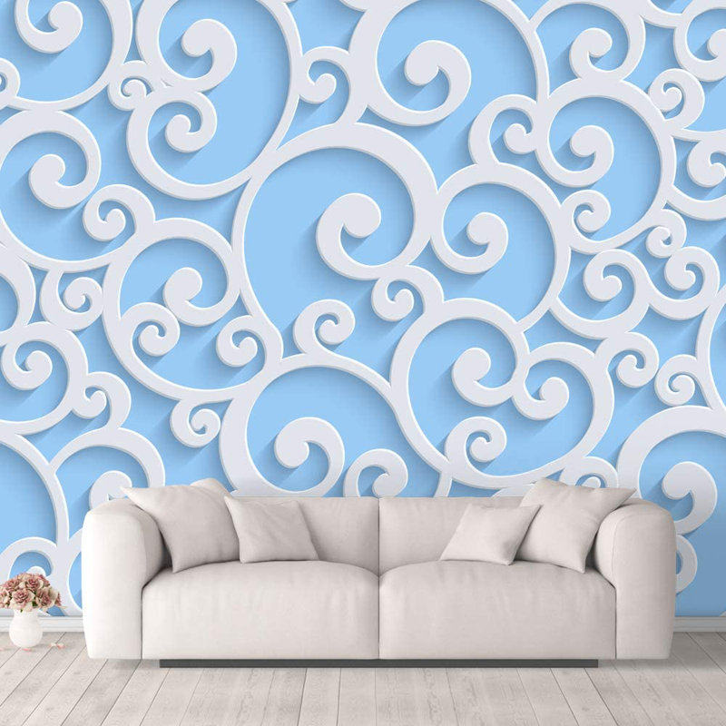 Modern Abstract Peel & Stick Floral Border, Light Blue, 100" L x 144" W