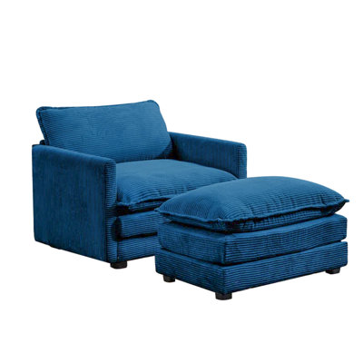Fauteuil surdimensionné en chenille de 49,5 po de hauteur et demi avec repose-pieds et coussins amovibles