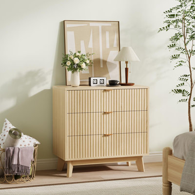 Commode 3 tiroirs, commode à cannelures moderne, commode avec rangement en bois