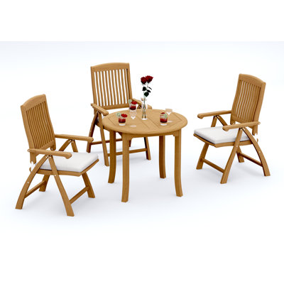 Ensemble de salle à manger 5 pièces en bois de teck de qualité A: table ronde de 36 po et 4 chaises pliantes inclinables Marley # 11MR0704