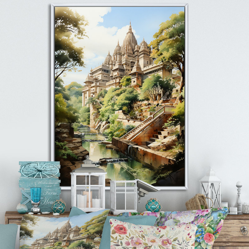 Yeon Indian Art Sacred Temples I - reproduction d'art, H 32 po x l 24 po, Cadre photo noir