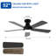 Ventilateur de plafond 52 po encastré à profil bas avec éclairage à DEL 3CCT à intensité variable et télécommande, moteur CC réversible silencieux, pales en MDF noir à deux couleurs, ventilateur intérieur et extérieur couvert pour la chambre à coucher
