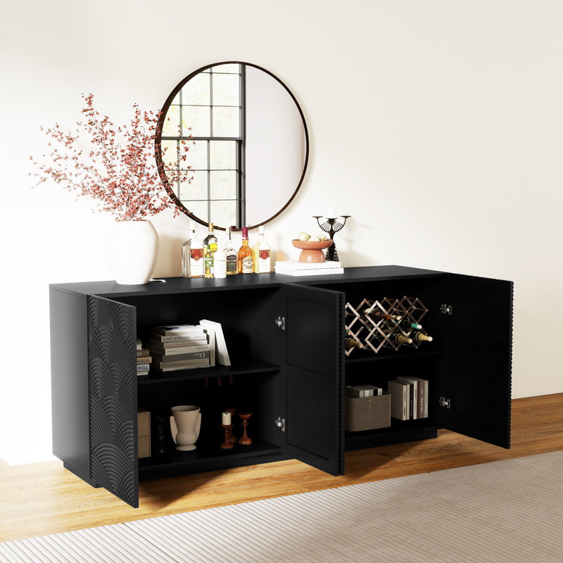 Buffet, armoire de rangement décorative moderne à quatre portes, buffet autoportant de luxe, convenant à la cuisine ou au salon, buffet rectangulaire de 59 pouces de largeur