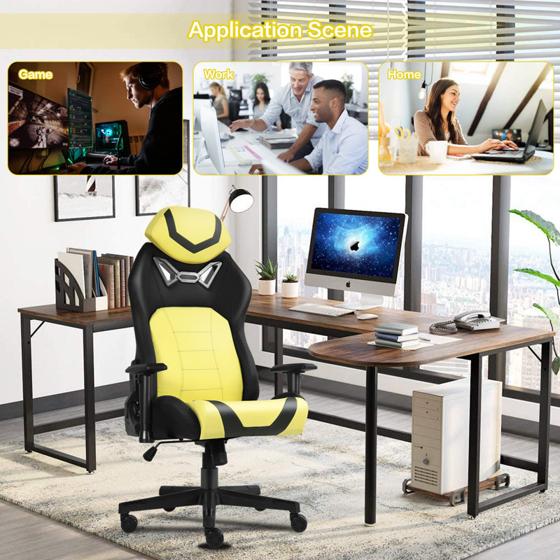 Inbox Zero Adjustable Ergonomic Swiveling PC & Racing Game Chair, Yellow/Black
