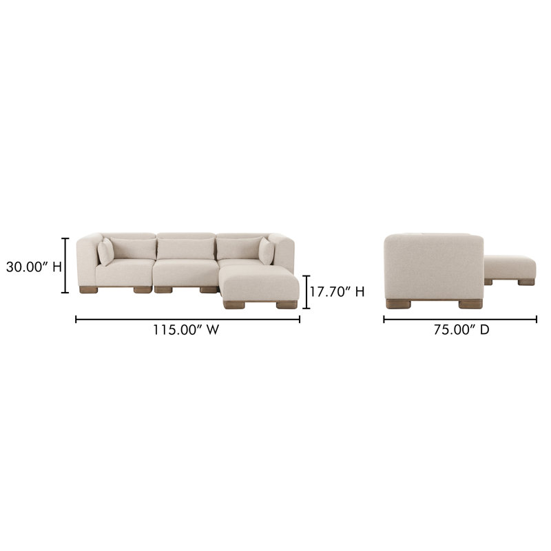 June Modular Sofa Performance Fabric, 30" H x 115" W x 75" D, Beige