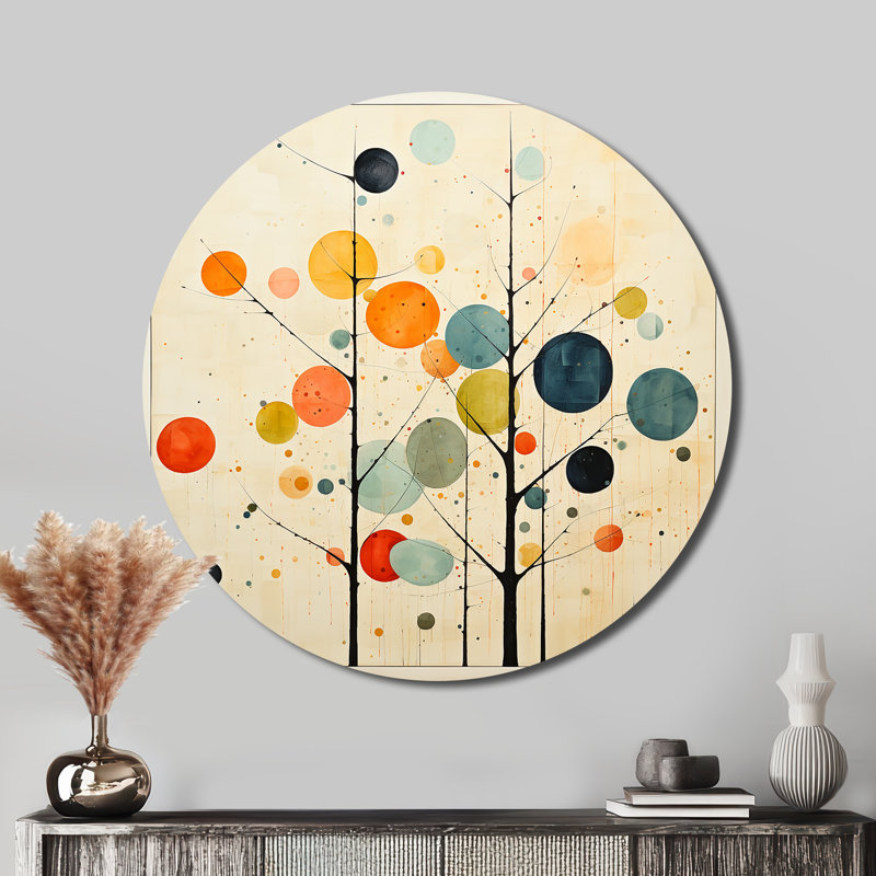 Chef-d'œuvre minimaliste beige du milieu du siècle - Décoration abstraite ronde en métal, H 23 po x l 23 po 