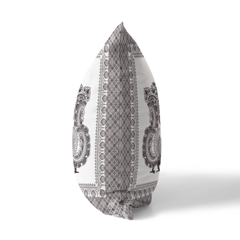 Coussin Peacock Prowess, Blanc / Gris, H 20 po x l 20 po