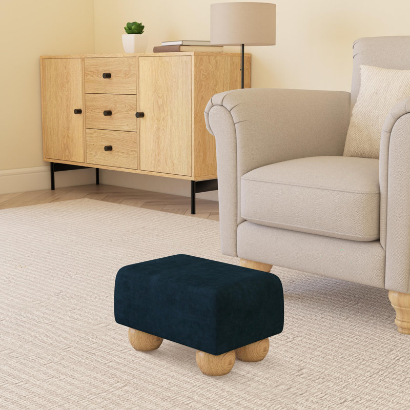 Manufactured Wood Accent Stool, Indigo Dark Blue, Natural, Velvet