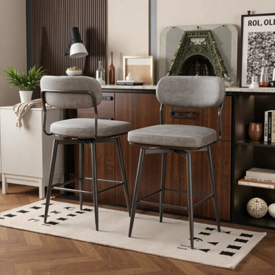 360° Rotating Bar Stool Set of 2 with Leather Cushions & Iron Brackets – Modern Bar Chairs for Kitchen, Restaurant, Office by 17 Stories