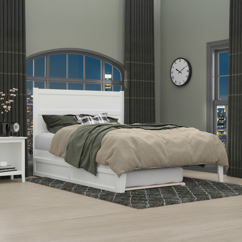  Lit plateforme en bois massif avec lit gigogne Barbera, Grand, Blanc