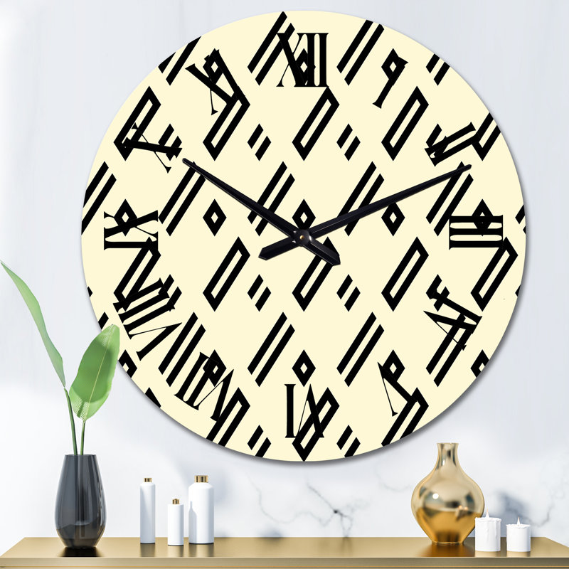 Beige noir diagonale géométrique - horloge murale à motifs, Moyenne