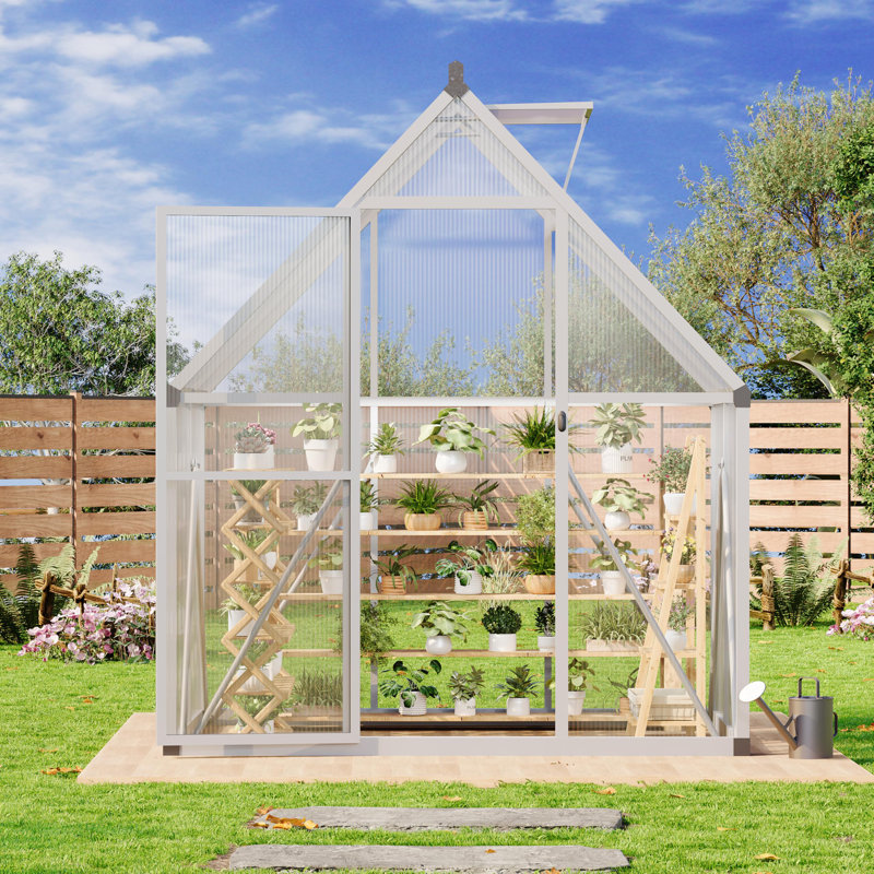 Aluminum Polycarbonate Greenhouse 6x4 FT – Walk-in Design, UV Protected Panels, Integrated Roof Vent, Easy Assembly, Perfect for Outdoor Gardening, Silver-1