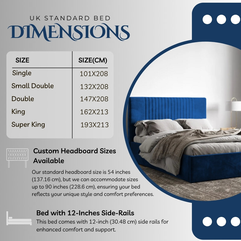 Upholstered Ottman Storage Bed Frame, Double (4'6), Blue