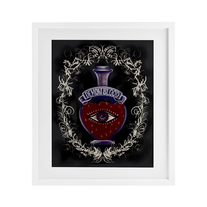 Reproduction sous verre Demon, H 16 po x l 13 po, Cadre blanc côtier