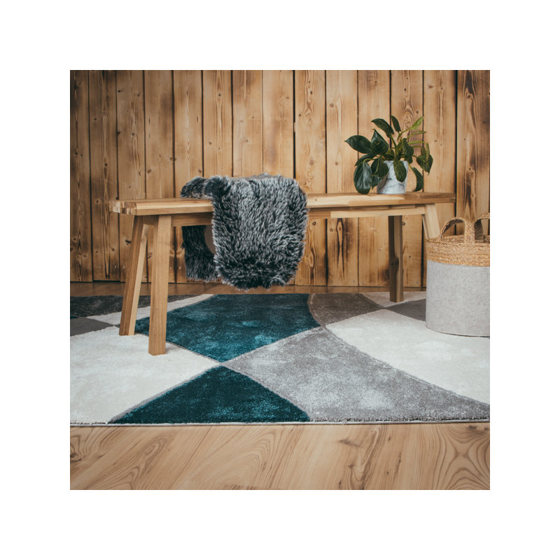 Frisco Geometric Area Rug, Rectangular 80 x 150cm, Blue