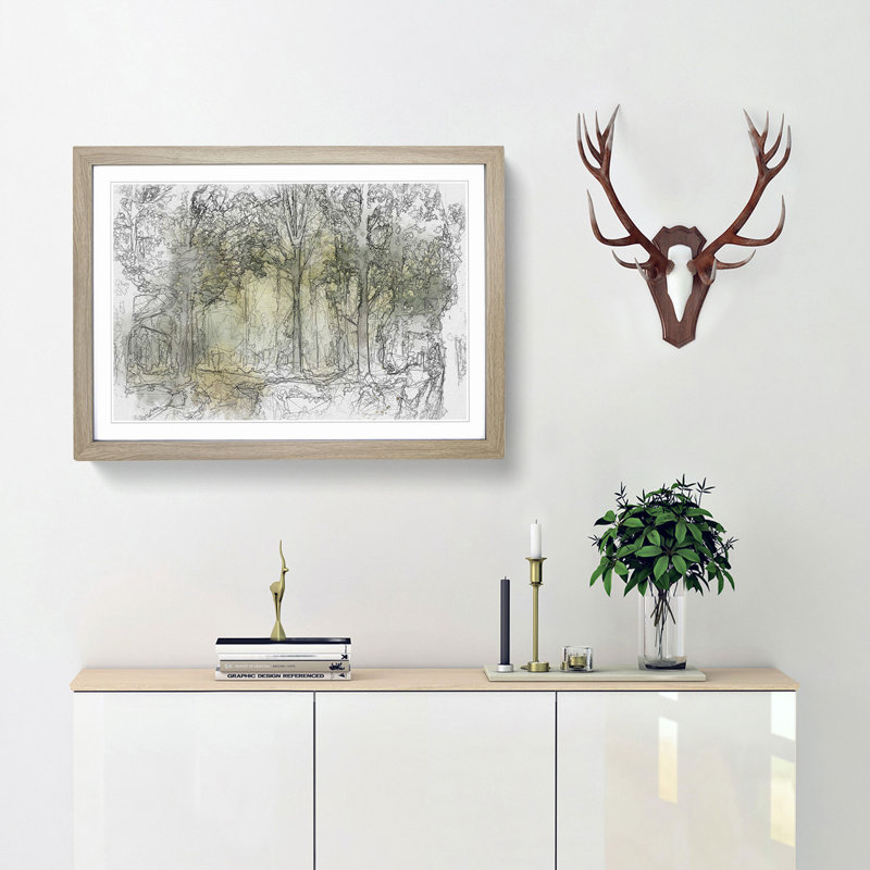 View of the Forest in the Spring in Abstract - Picture Frame Painting Print, 35cm H x 50cm W x 2cm D, Oak