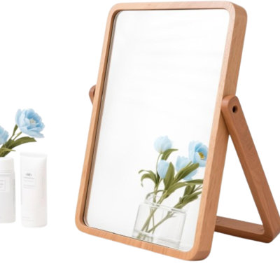 Miroir de bureau et mural rectangulaire en bois 10,5 "x 7,8"