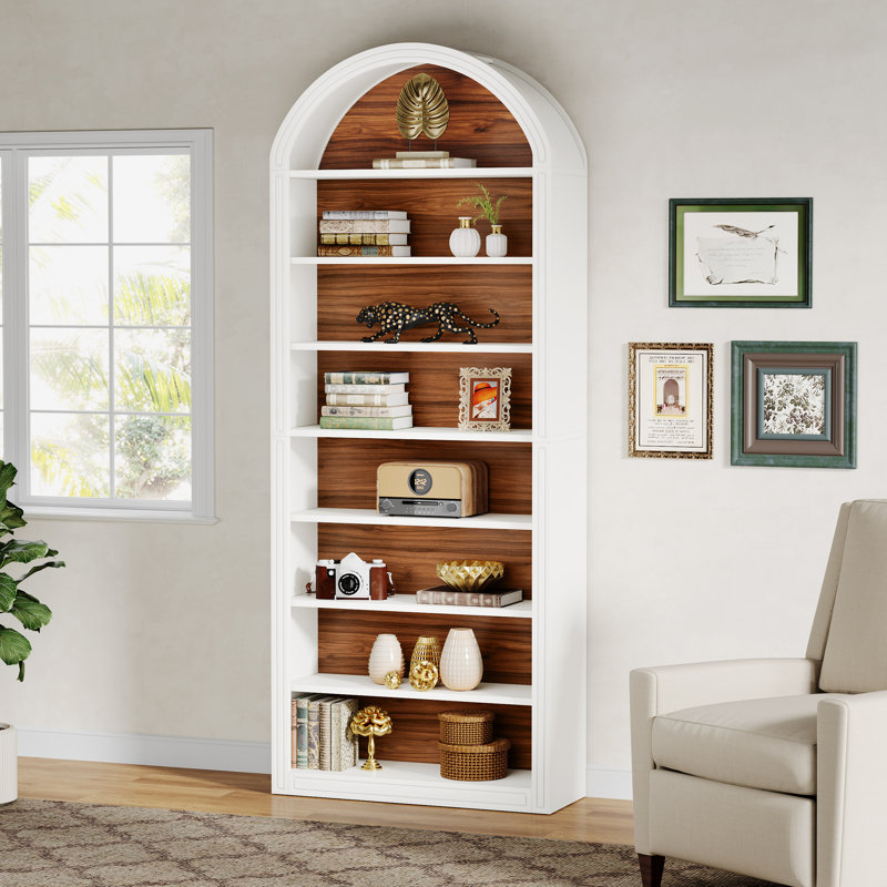79.5" Tall Arched Bookshelf, White