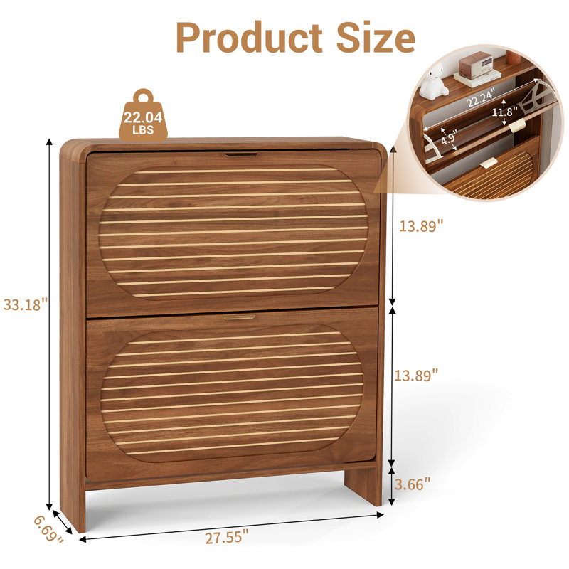 8 Pair Shoe Storage Cabinet, Walnut