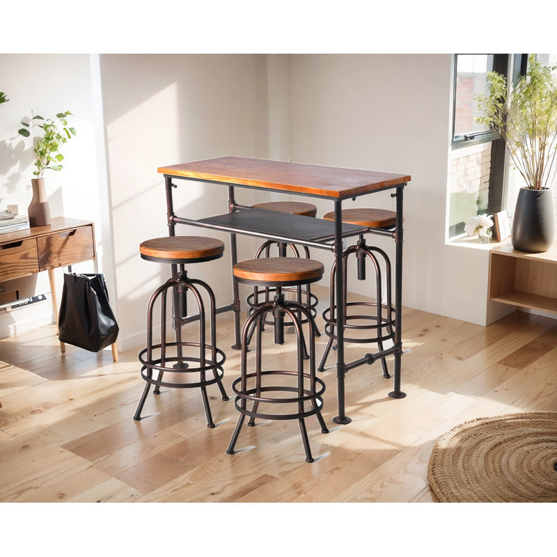 Jinhee 4 - Person Pine Solid Wood Top Four Leg Dining Set