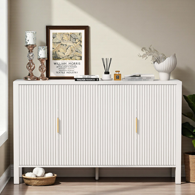 57.53" Wide Sideboard with Cabinet, White