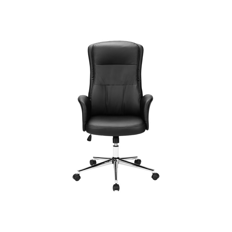Chaise de bureau pivotante à hauteur réglable moderne avec aspect en cuir noir et base en métal pour une hauteur de confort longue, des tâches confortables