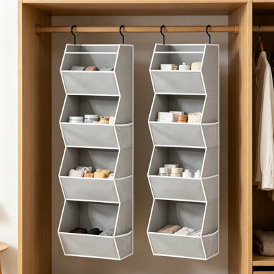 2Pcs Rebrilliant Hanging Closet Organizer, 4 Shelf Collapsible Closet Hanging Shelf with Side Pockets, Rebrilliant Style Space-Saving Fabric Storage Bins, Closet Organizers and Storage for Bedroom, Dorm, Locker