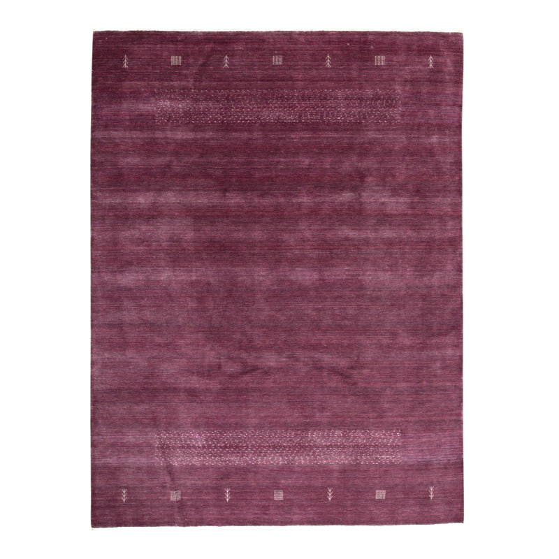 Gabbeh Wool Striped Area Rug in Plum/White