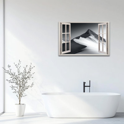 «Large Window View Winter», impression sur toile paysage de montagne enneigée, affiche de fenêtre pour salon, chambre à coucher, décoration murale de bureau, prête à être accrochée, toile tendue encadrée, 36 po x 48 po
