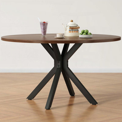 47.2" Solid Wood Round Dining Table with Intersecting X-Shaped Pedestal Base
