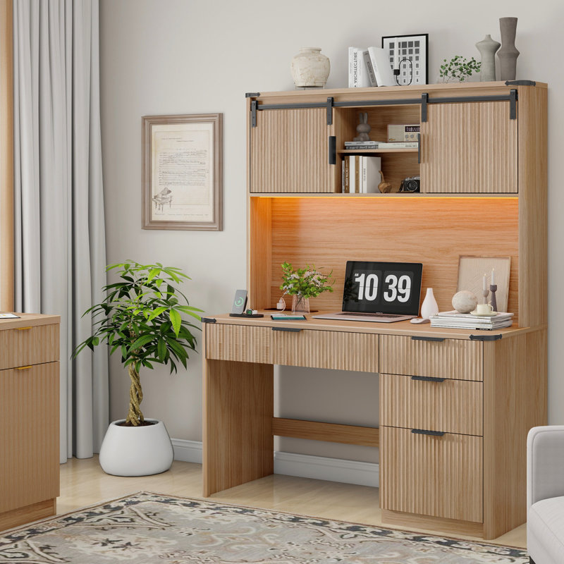 Home Office Desk With Hutch And Charging Station