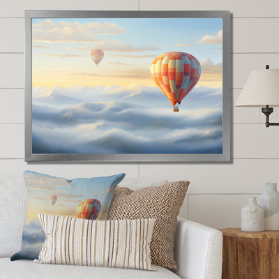 Orange Hot Air Ballon Horizon I - Transportation Canvas Art Print