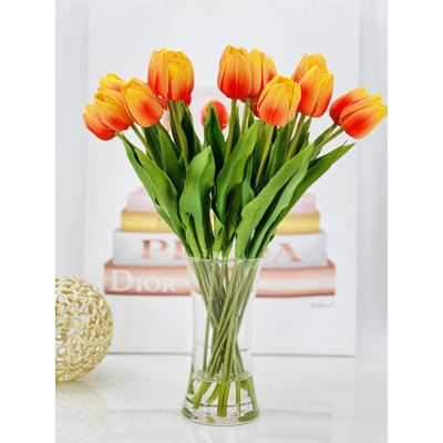 20” Real Touch Tulips Modern Arrangement Centerpiece