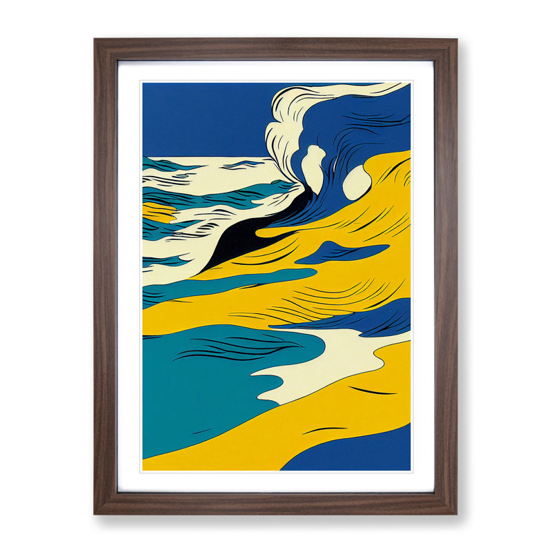 Waves On The Beach Abstract - Single Picture Frame Print, 64cm H x 46cm W x 2cm D, Brown Framed