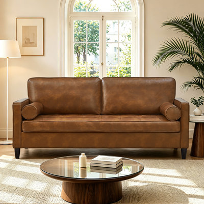 74.5L x 31.5W x 35H Inches Breathable PU Leather 1 Piece Brown Sofa